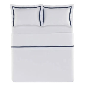 Jogo de Cama King Vercelli 4 Pçs 300 Fios 100% Algodão Egípcio Branco / Azul Siciliano Trussardi