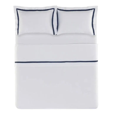 Jogo de Cama King Vercelli 4 Pçs 300 Fios 100% Algodão Egípcio Branco / Azul Siciliano Trussardi