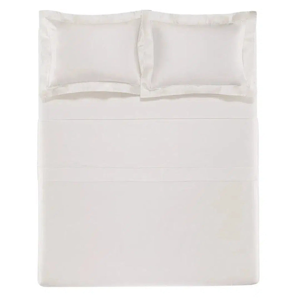 Jogo de Cama Queen Dominicani 4 Pçs 600 Fios Cetim 100% Algodão Egípcio Branco Trussardi