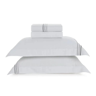 Jogo de Cama Casal Menfi 4 Pçs 200 Fios 100% Algodão Branco / Cinza Trussardi