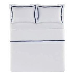 Jogo de Cama Queen Vercelli 4 Pçs 300 Fios 100% Algodão Egípcio Branco / Azul Siciliano Trussardi