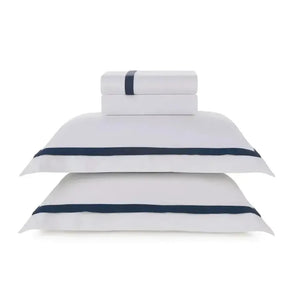 Jogo de Cama Queen Vercelli 4 Pçs 300 Fios 100% Algodão Egípcio Branco / Azul Siciliano Trussardi
