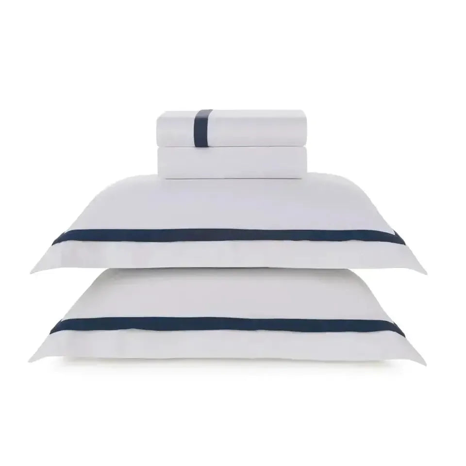 Jogo de Cama Queen Vercelli 4 Pçs 300 Fios 100% Algodão Egípcio Branco / Azul Siciliano Trussardi