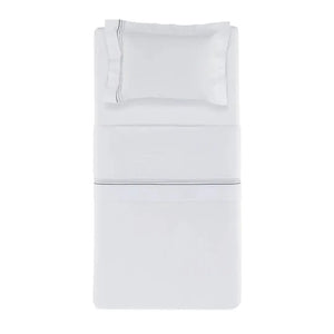 Jogo de Cama Solteiro Menfi 4 Pçs 200 Fios 100% Algodão Branco / Azul Trussardi