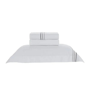 Jogo de Cama Solteiro Menfi 4 Pçs 200 Fios 100% Algodão Branco / Cinza Trussardi