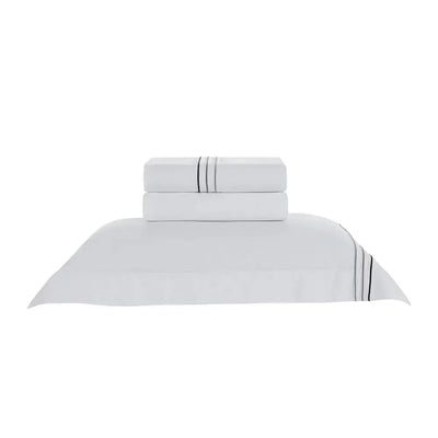 Jogo de Cama Solteiro Menfi 4 Pçs 200 Fios 100% Algodão Branco / Cinza Trussardi