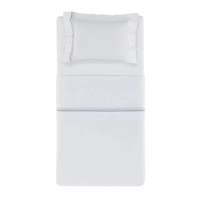 Jogo de Cama Solteiro Menfi 4 Pçs 200 Fios 100% Algodão Branco / Cinza Trussardi