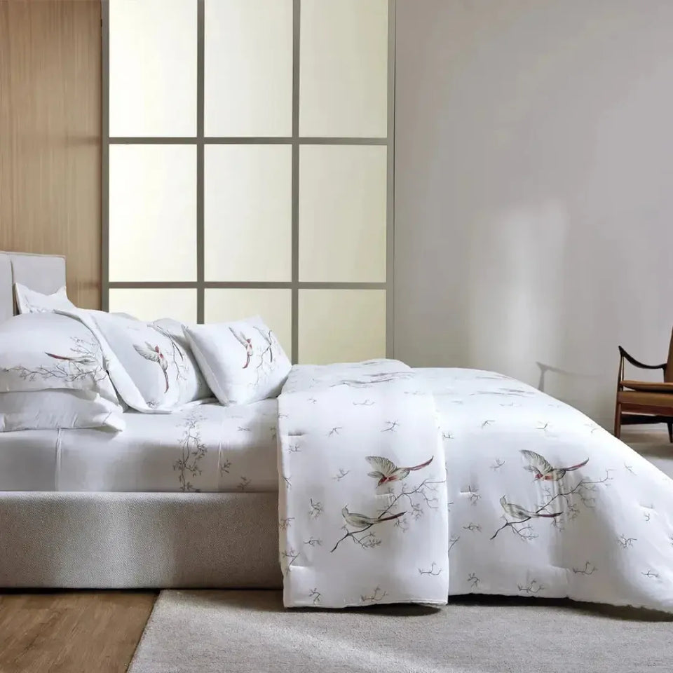 Jogo de Colcha King Uccelli 3 Pçs 300 Fios Cetim 100% Bambu Trussardi