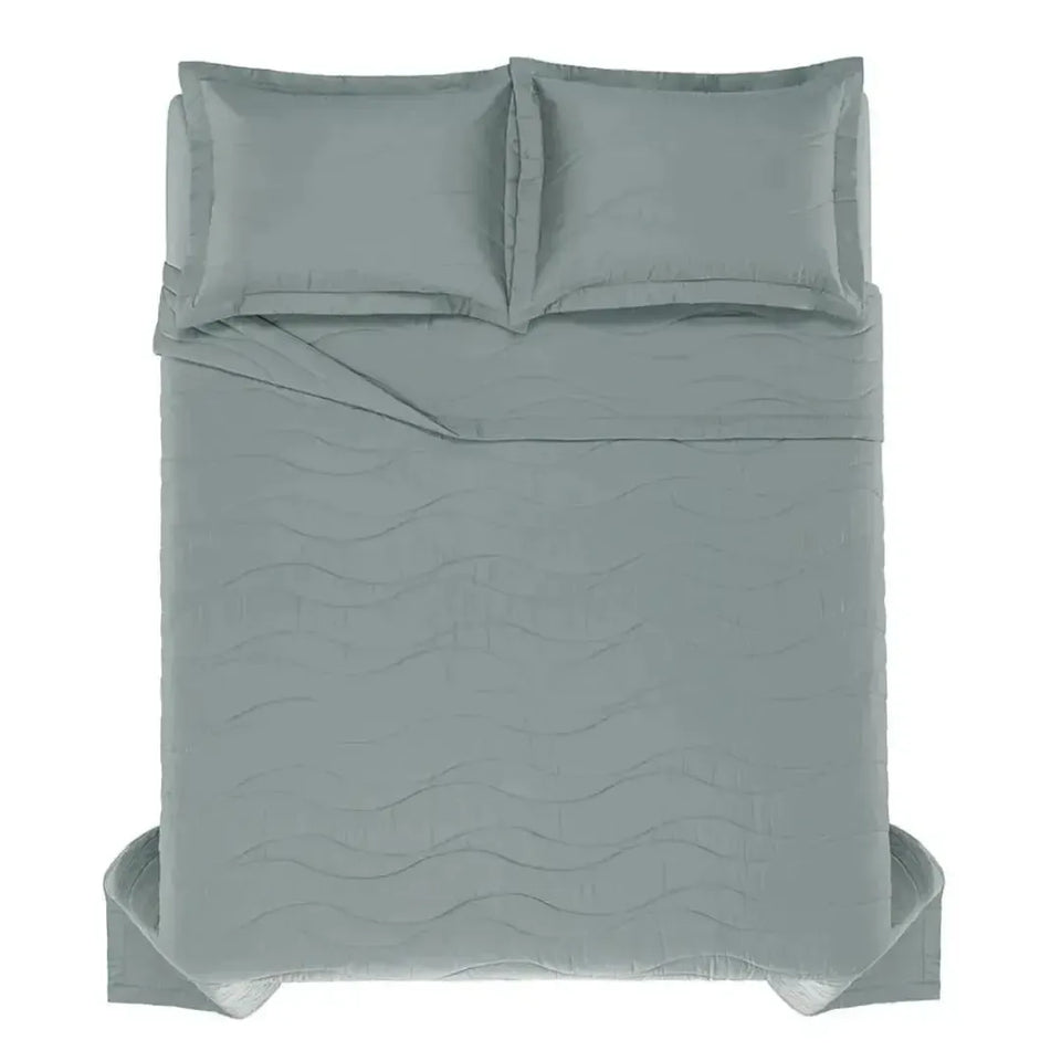 Jogo de Colcha Queen Novara 3 Pçs 300 Fios 100% Algodão Egípcio Azul Mare Trussardi