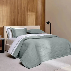 Jogo de Colcha Queen Novara 3 Pçs 300 Fios 100% Algodão Egípcio Azul Mare Trussardi