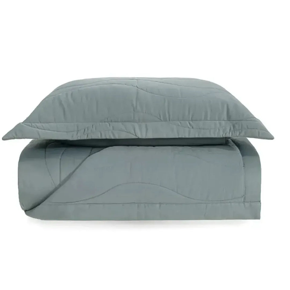 Jogo de Colcha Solteiro Novara 2 Pçs 300 Fios 100% Algodão Egípcio Azul Mare Trussardi