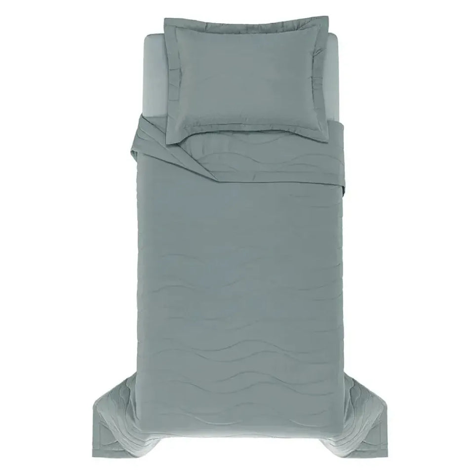 Jogo de Colcha Solteiro Novara 2 Pçs 300 Fios 100% Algodão Egípcio Azul Mare Trussardi