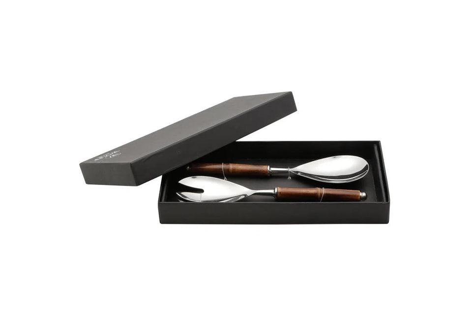 Kit 2 Talheres para Salada Aço Inox Com Cabo Bambu