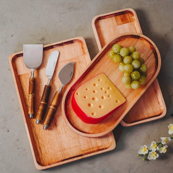 Kit 3 Peças para Queijo Aço Inox Com Cabo Bambu