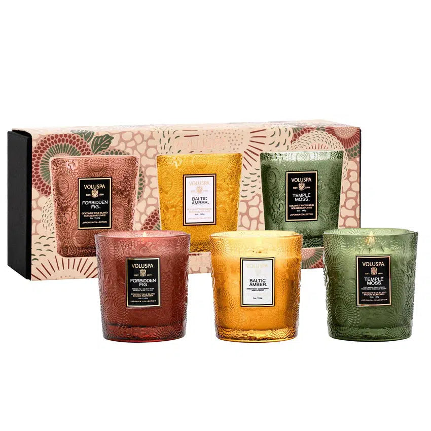 Kit 3 Velas Copo Voluspa Clássico Fragrant Foliage Japonica 40 Horas