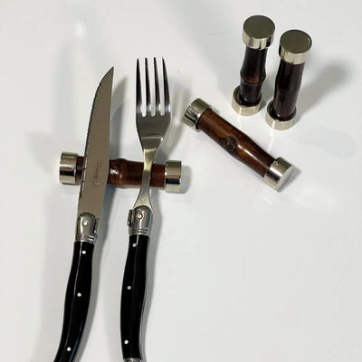Kit 4 Descansos para Talheres Bambu Prateado 8cm