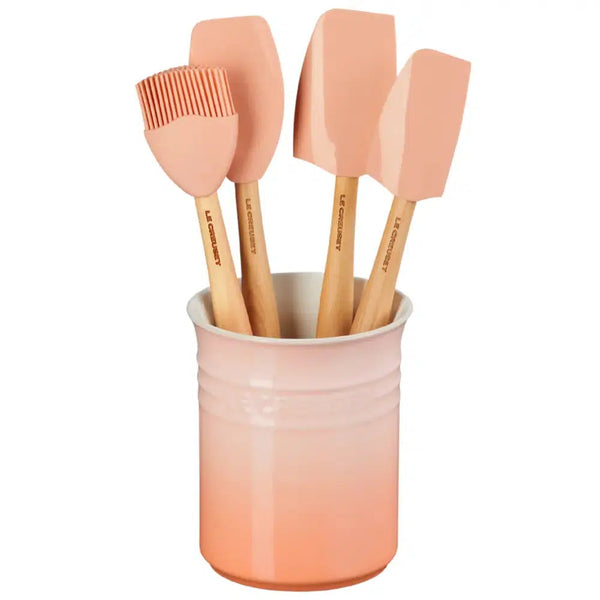 Kit 4 Espátulas de Silicone e Porta Utensílios Cerâmica Clássico Peche 1,1L Le Creuset