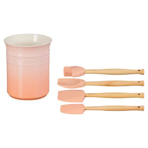 Kit 4 Espátulas de Silicone e Porta Utensílios Cerâmica Clássico Peche 1,1L Le Creuset