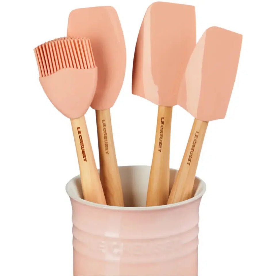 Kit 4 Espátulas de Silicone e Porta Utensílios Cerâmica Clássico Peche 1,1L Le Creuset