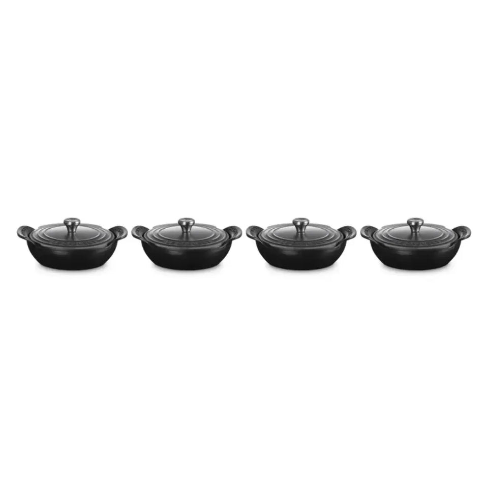 Kit 4 Mini Caçarolas Buffet com Tampa Gourmand Matte Black 300ml 13cm Le Creuset