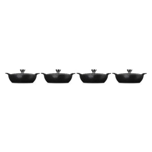 Kit 4 Mini Caçarolas Buffet com Tampa Gourmand Matte Black 300ml 13cm Le Creuset