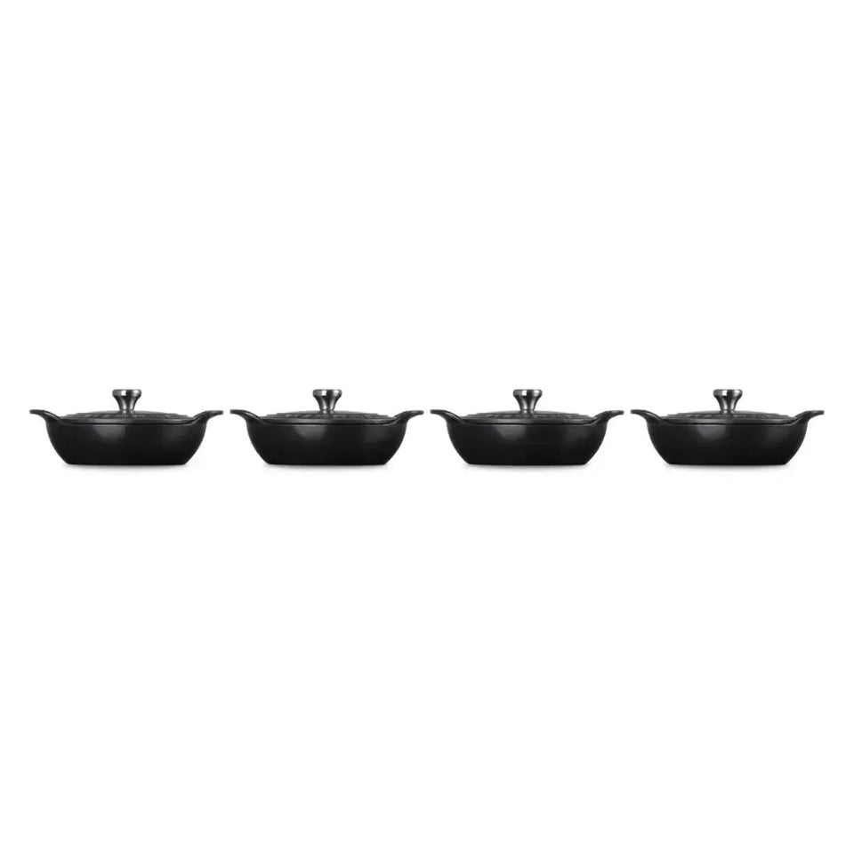 Kit 4 Mini Caçarolas Buffet com Tampa Gourmand Matte Black 300ml 13cm Le Creuset