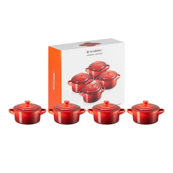 Kit 4 Mini Cocottes Clássicos Vermelhos 250ml 10cm Le Creuset