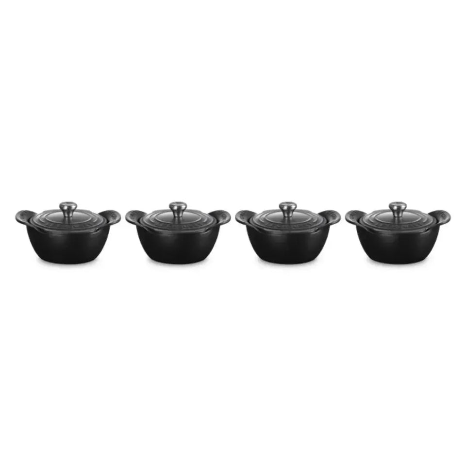 Kit 4 Mini Cocottes com Tampa Gourmand Matte Black 300ml 11cm Le Creuset