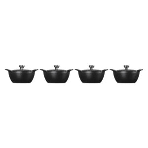 Kit 4 Mini Cocottes com Tampa Gourmand Matte Black 300ml 11cm Le Creuset