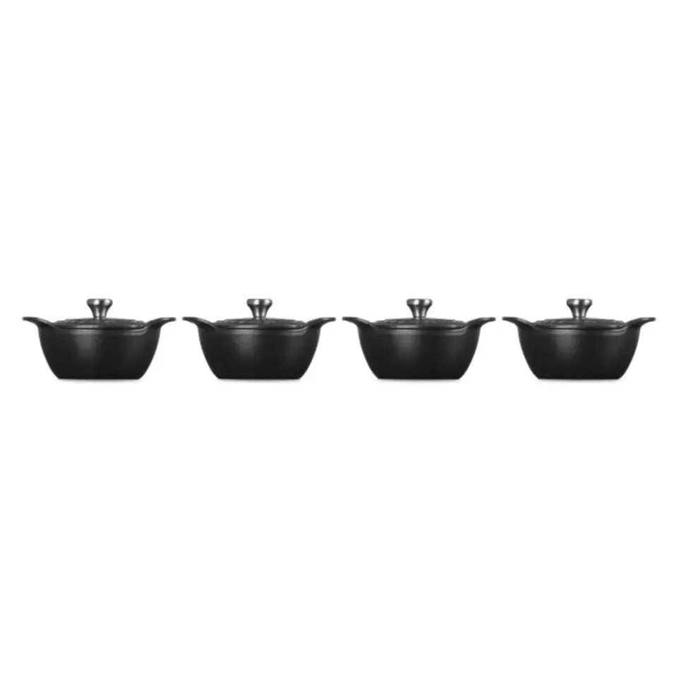 Kit 4 Mini Cocottes com Tampa Gourmand Matte Black 300ml 11cm Le Creuset