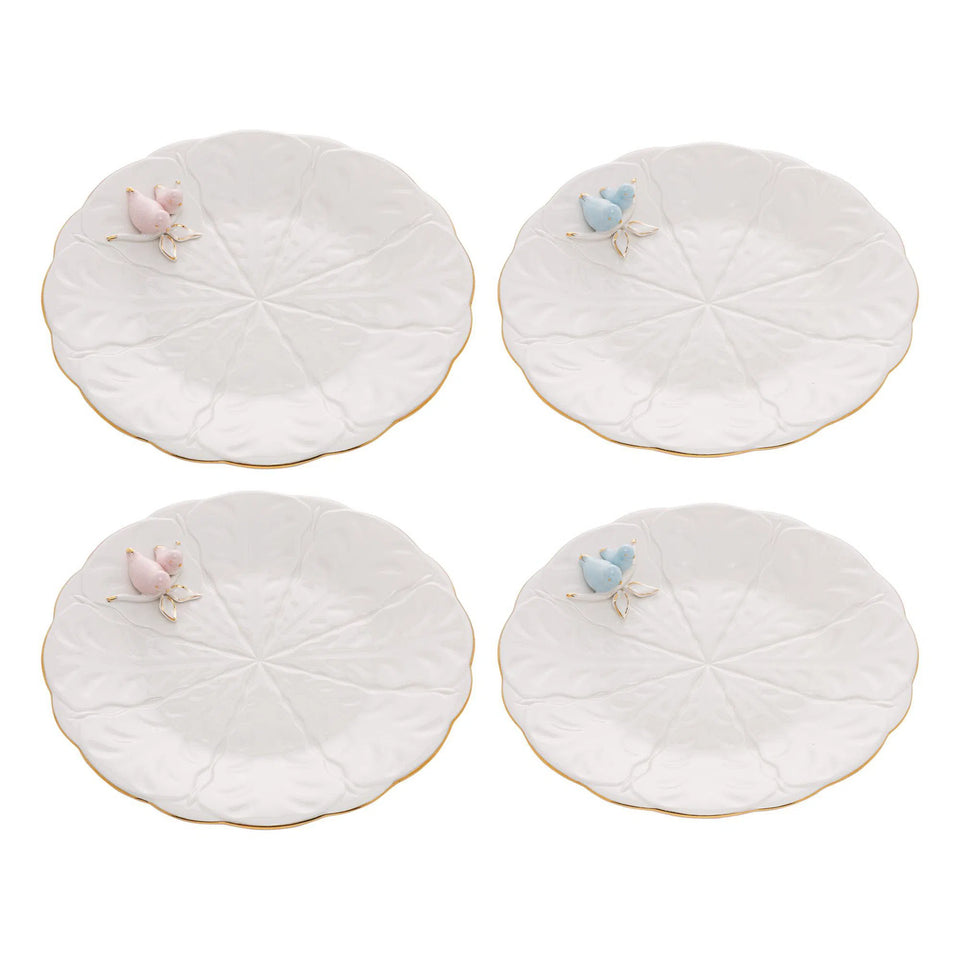 Kit 4 Pratos de Sobremesa Porcelana Birds 19cm