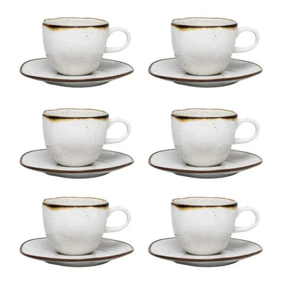 Kit 6 Xícaras de Chá com Pires Porcelana Ryo Maresia 220ml