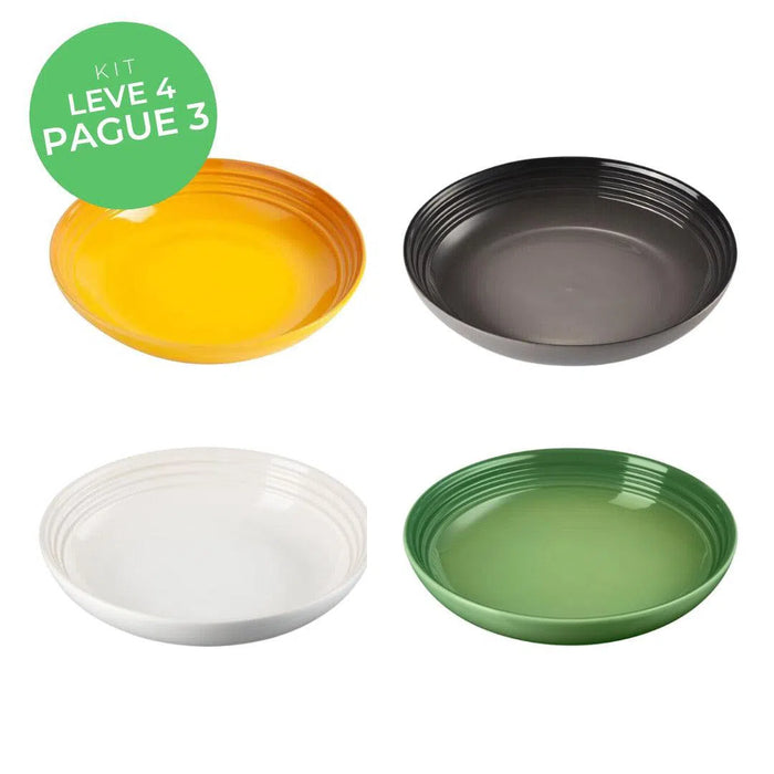 Kit Le Creuset 01 - Leve 4, Pague 3: 4 Pratos Fundos Cerâmica Sortidos 22cm