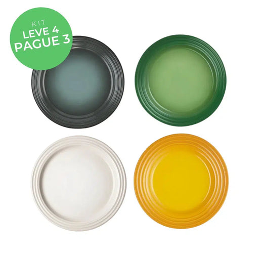 Kit Le Creuset 01 - Leve 4, Pague 3: 4 Pratos Rasos Cerâmica Sortidos 27cm