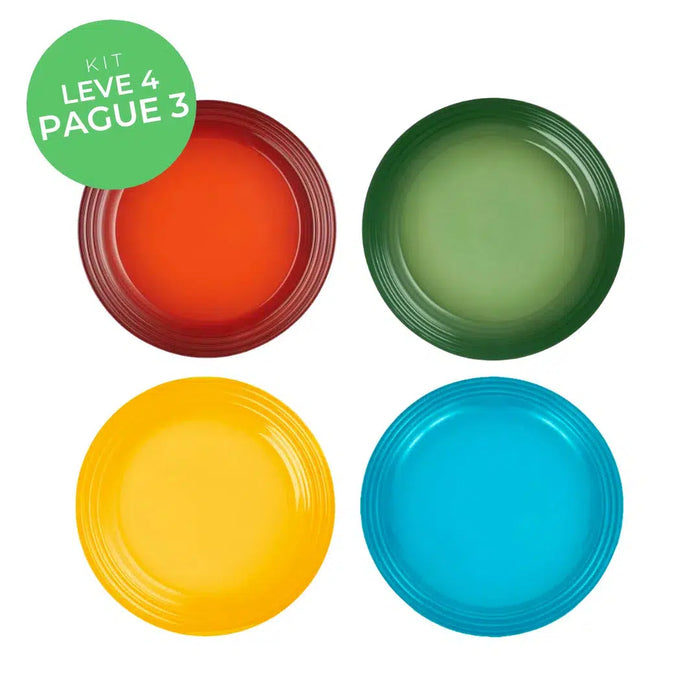 Kit Le Creuset 01 - Leve 4, Pague 3: 4 Pratos de Sobremesa Cerâmica Sortidos 22cm