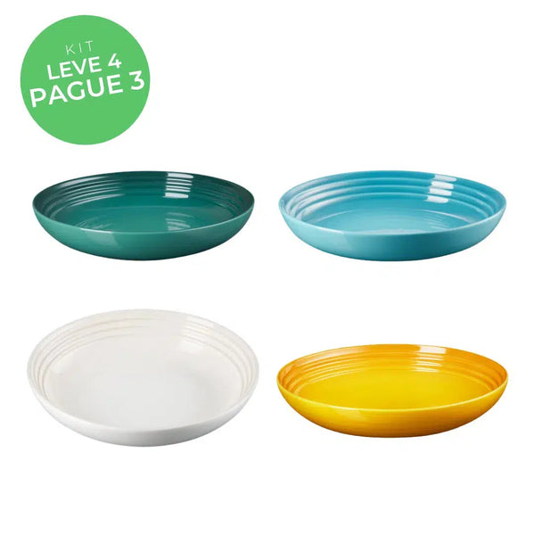 Kit Le Creuset 02 - Leve 4, Pague 3: 4 Pratos Fundos Cerâmica Sortidos 22cm