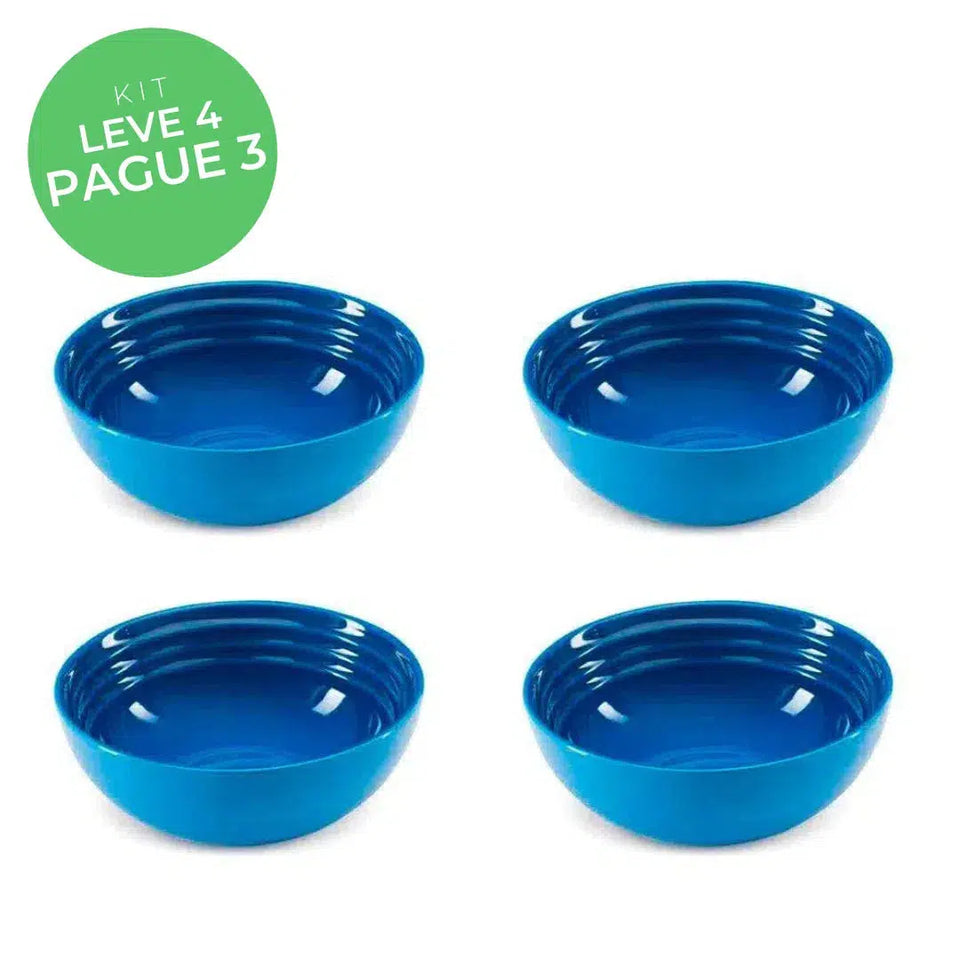 Kit Le Creuset - Leve 4, Pague 3: 4 Bowls Redondos Cerâmica Azul Marseille 16cm