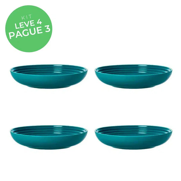 Kit Le Creuset - Leve 4, Pague 3: 4 Pratos Fundos Cerâmica 22cm Azul Caribe