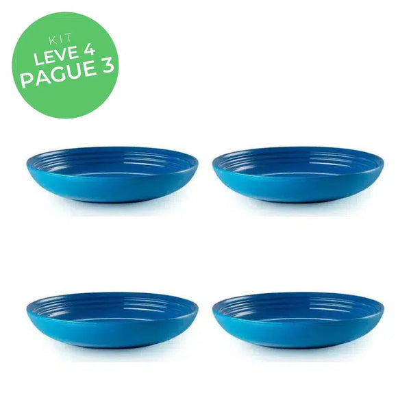 Kit Le Creuset - Leve 4, Pague 3: 4 Pratos Fundos Cerâmica 22cm Azul Marseille