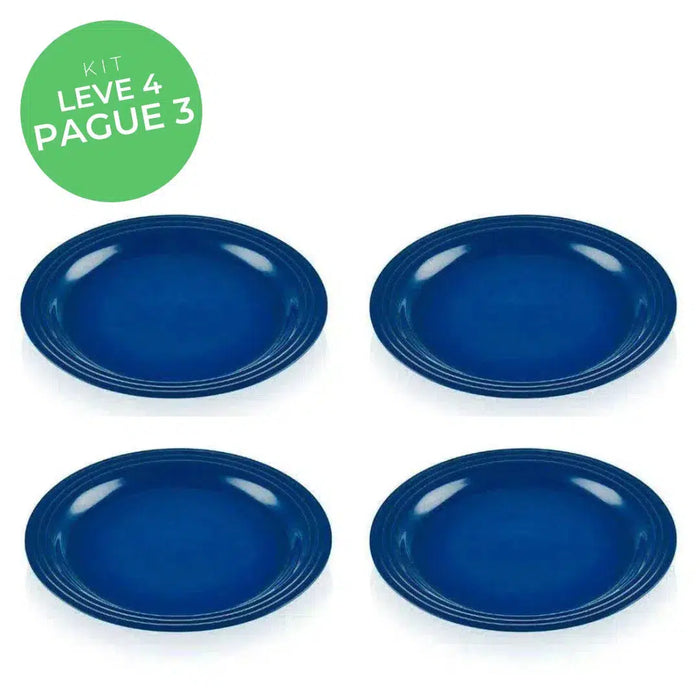 Kit Le Creuset - Leve 4, Pague 3: 4 Pratos Rasos Cerâmica 27cm Azul Marseille