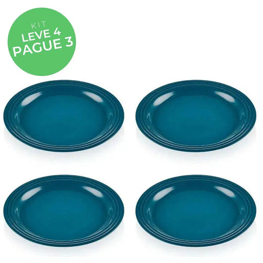 Kit Le Creuset - Leve 4, Pague 3: 4 Pratos Rasos Cerâmica 27cm Deep Teal