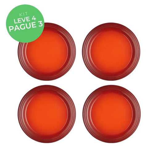 Kit Le Creuset - Leve 4, Pague 3: 4 Pratos de Sobremesa Cerâmica 22cm Cayenne