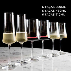 Kit Promocional: Linha Taças em Cristal Bohemia Sommelier para Vinho Tinto, Branco e Espumante (18 Taças)