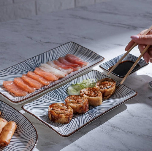 Kit com 2 Pratos Retangulares Porcelana para Sushi Koji 20x12cm