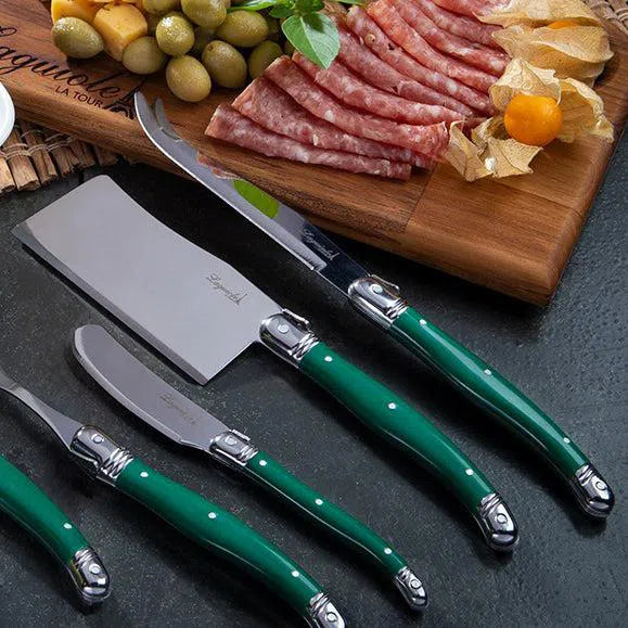 Kit com 3 Facas para Queijo Luxo Com Bandeja Madeira Verde Laguiole