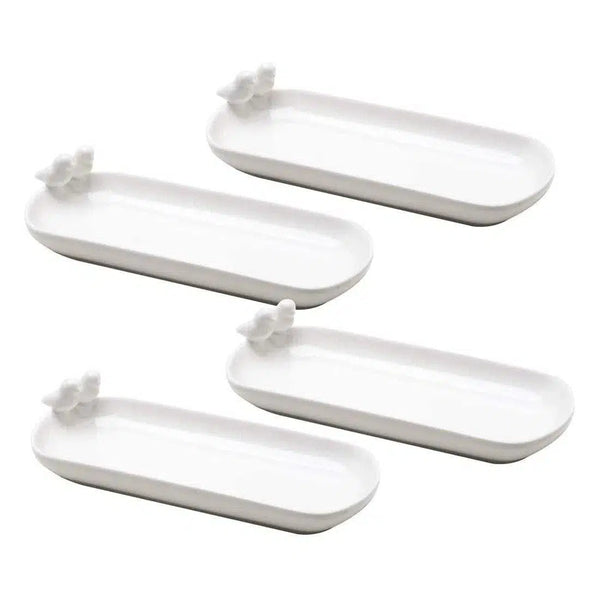 Kit com 4 Petisqueiras Porcelana Birds 16x7x3,5cm