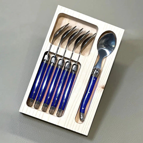 Kit com 6 Colheres para Sobremesa Luxo Azul Marinho Laguiole La Maison