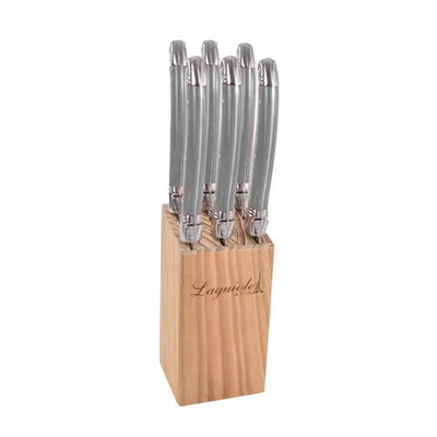 Kit com 6 Facas Luxo Com Suporte Madeira Cinza Laguiole