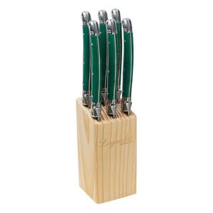Kit com 6 Facas Luxo Com Suporte Madeira Verde Laguiole