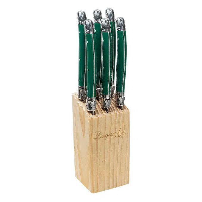 Kit com 6 Facas Luxo Com Suporte Madeira Verde Laguiole